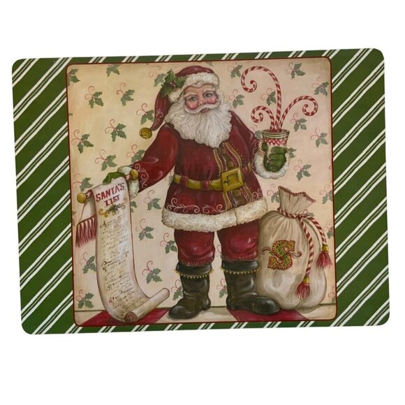 Set Of 4 Santas List Christmas Placemats With Cork Backing 16x12 Holiday Table - Picture 3 of 5
